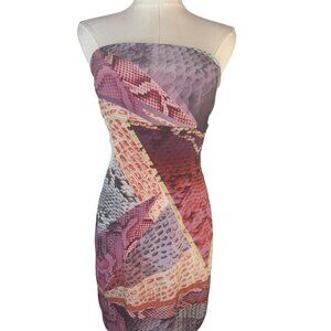 2/$30 Etiquette Small Silk Print Strapless Dress Open Back